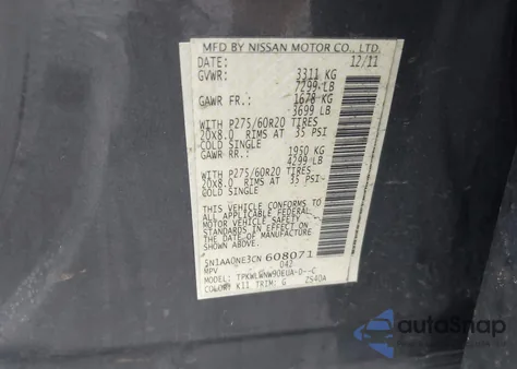 2012 Nissan Armada Platinum z USA, uszkodzony, nr VIN 5N1AA0NE3CN608071